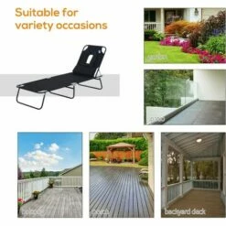 Outsunny Folding Sun Lounger Reclining Chair W/ Pillow Reading Hole Black -Outsunny store 1366761 5