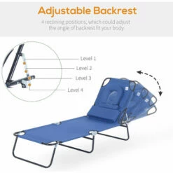 Outsunny Folding Sun Lounger Reclining Chair W/ Pillow Reading Hole Blue 5 Outsunny Folding Sun Lounger Reclining Chair W/ Pillow Reading Hole Blue -Outsunny store 1366762 4