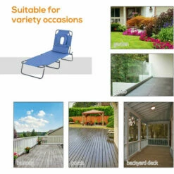 Outsunny Folding Sun Lounger Reclining Chair W/ Pillow Reading Hole Blue 6 Outsunny Folding Sun Lounger Reclining Chair W/ Pillow Reading Hole Blue -Outsunny store 1366762 5