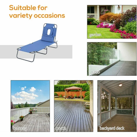 Outsunny Folding Sun Lounger Reclining Chair w/ Pillow Reading Hole Blue Outsunny Folding Sun Lounger Reclining Chair W/ Pillow Reading Hole Blue -Outsunny store 1366762 5