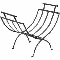 Outsunny Folding Wood Log Holder Storage Rack Matte Metal Elevated Indoor