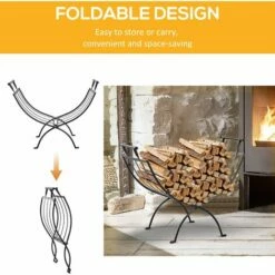 Outsunny Folding Wood Log Holder Storage Rack Matte Metal Elevated Indoor -Outsunny store 13939493 4