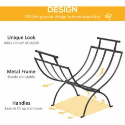 Outsunny Folding Wood Log Holder Storage Rack Matte Metal Elevated Indoor -Outsunny store 13939493 5