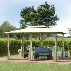 Outsunny 3 X 4m Outdoor 2-Tier Steel Frame Gazebo With Curtains Outdoor Backyard -Outsunny store 1513405 3