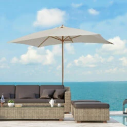 Outsunny Wooden Garden Parasol Sun Shade Patio Umbrella Canopy Cream White -Outsunny store 1513419 3
