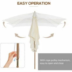 Outsunny Wooden Garden Parasol Sun Shade Patio Umbrella Canopy Cream White -Outsunny store 1513419 5
