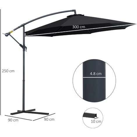 Outsunny 3(m) Cantilever Parasol Banana Umbrella w/ Crank & Tilt, Black Outsunny 3(m) Cantilever Parasol Banana Umbrella W/ Crank & Tilt, Black -Outsunny store 1513421 2