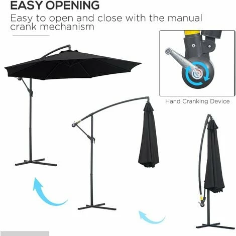 Outsunny 3(m) Cantilever Parasol Banana Umbrella w/ Crank & Tilt, Black Outsunny 3(m) Cantilever Parasol Banana Umbrella W/ Crank & Tilt, Black -Outsunny store 1513421 4