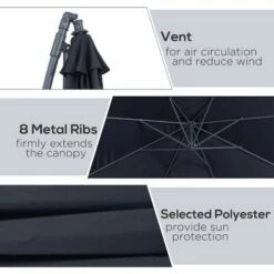 Outsunny 3(m) Cantilever Parasol Banana Umbrella W/ Crank & Tilt, Black 6 Outsunny 3(m) Cantilever Parasol Banana Umbrella W/ Crank & Tilt, Black -Outsunny store 1513421 5