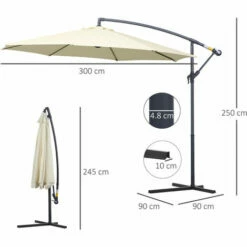 Outsunny 3(m) Cantilever Parasol Banana Umbrella W/ Crank & Tilt, Beige -Outsunny store 1513422 2