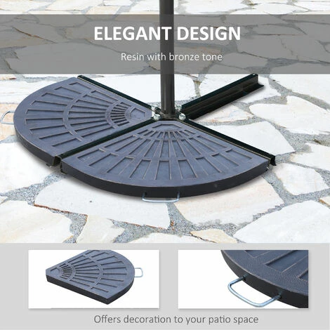 Outsunny 2pc Flabelliform Parasol Base Resin Umbrella Weights w/ Handles Bronze Outsunny 2pc Flabelliform Parasol Base Resin Umbrella Weights W/ Handles Bronze -Outsunny store 1513423 4