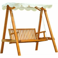 Outsunny 2 Seater Wooden Garden Swing Chair Seat Hammock Bench Furniture Lounger