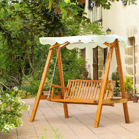 Outsunny 2 Seater Wooden Garden Swing Chair Seat Hammock Bench Furniture Lounger 5 Outsunny 2 Seater Wooden Garden Swing Chair Seat Hammock Bench Furniture Lounger - Image 3