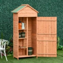 Outsunny 90 X 50cm Garden Shed Wood Tool Kit Storage Shelves With Double Door Lockable -Outsunny store 1513441 3