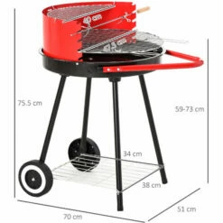 Outsunny Garden BBQ Charcoal Trolley Round BBQ Barbecue Cooking Grill Wheel -Outsunny store 1513457 2