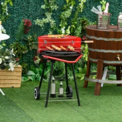 Outsunny Garden BBQ Charcoal Trolley Round BBQ Barbecue Cooking Grill Wheel -Outsunny store 1513457 3