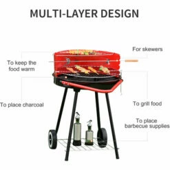 Outsunny Garden BBQ Charcoal Trolley Round BBQ Barbecue Cooking Grill Wheel -Outsunny store 1513457 5