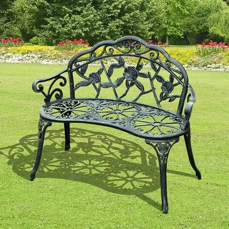 Outsunny Garden Bench Porch Park Chair Seater Antique Rose Style Cast Aluminium Outsunny Garden Bench Porch Park Chair Seater Antique Rose Style Cast Aluminium -Outsunny store 1513468 3