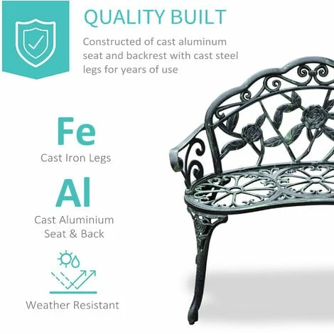 Outsunny Garden Bench Porch Park Chair Seater Antique Rose Style Cast Aluminium Outsunny Garden Bench Porch Park Chair Seater Antique Rose Style Cast Aluminium -Outsunny store 1513468 4