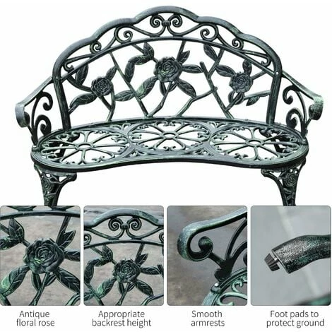 Outsunny Garden Bench Porch Park Chair Seater Antique Rose Style Cast Aluminium Outsunny Garden Bench Porch Park Chair Seater Antique Rose Style Cast Aluminium -Outsunny store 1513468 5