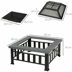 Outsunny Fire Pit Heater Square Table Patio Backyard Metal Black φ86cm Outdoor -Outsunny store 1513485 2