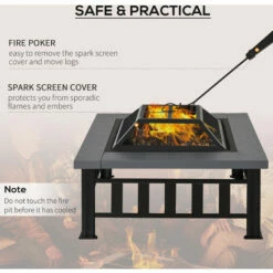 Outsunny Fire Pit Heater Square Table Patio Backyard Metal Black φ86cm Outdoor -Outsunny store 1513485 5