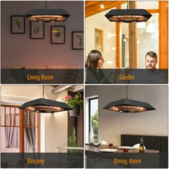 Outsunny 2000W Patio Electric Hanging Ceiling Heater Halogen Remote Aluminium -Outsunny store 16041693 5