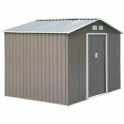 Outsunny 9 X 6FT Outdoor Storage Garden Shed Sliding Door Galvanised Metal Grey