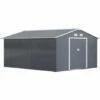 Outsunny 13 X 11ft Outdoor Garden Storage Shed W/2 Doors Galvanised Metal Grey -Outsunny store 16041695 1