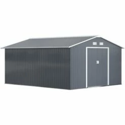 Outsunny 13 X 11ft Outdoor Garden Storage Shed W/2 Doors Galvanised Metal Grey