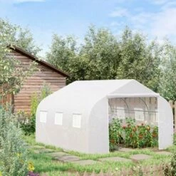 Outsunny Walk-In Polytunnel Greenhouse W/ Roll Up Door Windows, 4.5x3x2 M White -Outsunny store 16499655 3