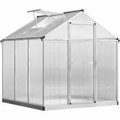 Outsunny 6x6ft Aluminium Greenhouse With/ Door Window Galvanized Base PC Panel