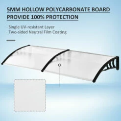 Outsunny Outdoor Curved Window Porch Canopy Awning UV Rain Cover 0.8x2m Clear -Outsunny store 16688564 4