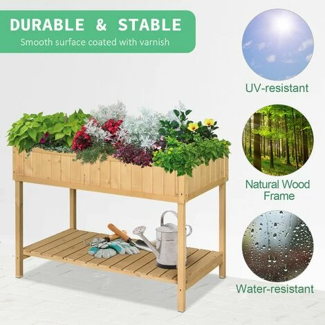 Outsunny Wooden Herb Planter Stand 8 Cubes Bottom Shelf Raised Bed Natural 6 Outsunny Wooden Herb Planter Stand 8 Cubes Bottom Shelf Raised Bed Natural - Image 4