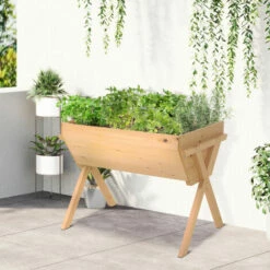 Outsunny Wooden Planter Raised Bed Stand Vegetable Flower Bed 100 X 70 X 80cm -Outsunny store 16812587 3