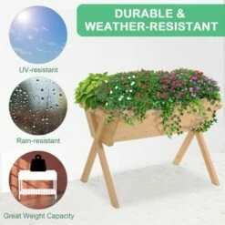 Outsunny Wooden Planter Raised Bed Stand Vegetable Flower Bed 100 X 70 X 80cm -Outsunny store 16812587 5