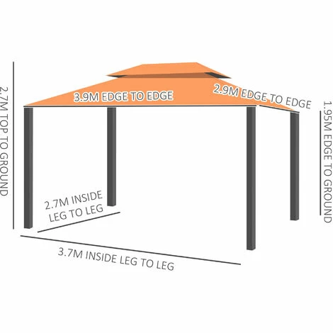 Outsunny 3m x 3.6m Aluminium Gazebo Canopy Patio Marquee Party Tent Orange Outsunny 3m X 3.6m Aluminium Gazebo Canopy Patio Marquee Party Tent Orange -Outsunny store 16968285 2