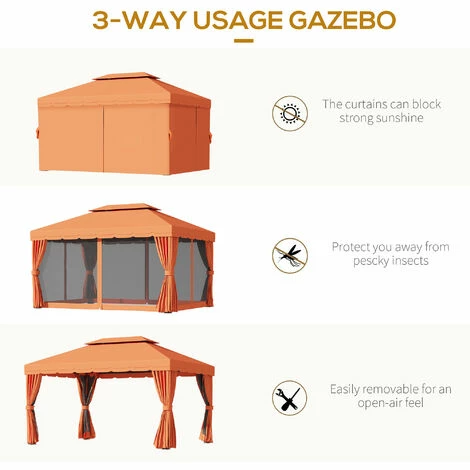 Outsunny 3m x 3.6m Aluminium Gazebo Canopy Patio Marquee Party Tent Orange Outsunny 3m X 3.6m Aluminium Gazebo Canopy Patio Marquee Party Tent Orange -Outsunny store 16968285 5