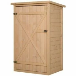 Outsunny Garden Shed Outdoor Tool Storage W/ 2 Shelve 75 X 56 X115cm Natural