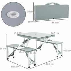 Outsunny Picnic Table Chair Set 4 Seat Aluminium PP W/ 2.7cm Umbrella Hole -Outsunny store 16968421 2
