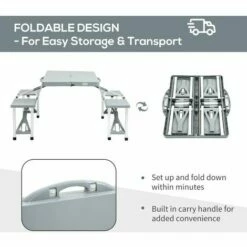Outsunny Picnic Table Chair Set 4 Seat Aluminium PP W/ 2.7cm Umbrella Hole -Outsunny store 16968421 4
