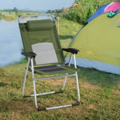 Outsunny Outdoor Garden Folding Chair Armchair Reclining Seat W/Pillow Green -Outsunny store 16968445 3
