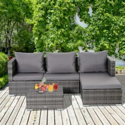 Outsunny Rattan Garden Sofa Set Storage Table Wicker Patio Lounger 4-Seater Grey -Outsunny store 16968470 3