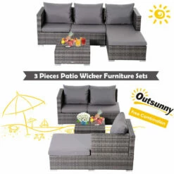 Outsunny Rattan Garden Sofa Set Storage Table Wicker Patio Lounger 4-Seater Grey -Outsunny store 16968470 5
