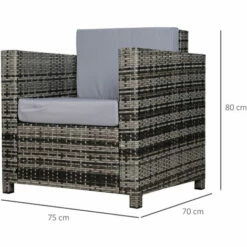 Outsunny Garden Patio Rattan Wicker Furniture Single Cube Chair Sofa Outdoor Grey -Outsunny store 17049183 2