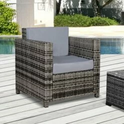 Outsunny Garden Patio Rattan Wicker Furniture Single Cube Chair Sofa Outdoor Grey -Outsunny store 17049183 3
