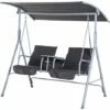 Outsunny 2 Person Covered Patio Swing With Pivot Table & Storage Console Grey -Outsunny store 17049188 1