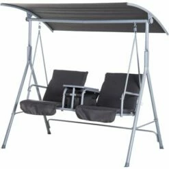 Outsunny 2 Person Covered Patio Swing With Pivot Table & Storage Console Grey