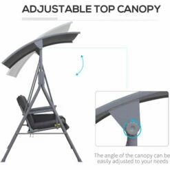 Outsunny 2 Person Covered Patio Swing With Pivot Table & Storage Console Grey -Outsunny store 17049188 4