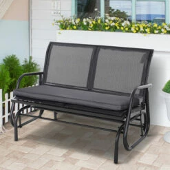 Outsunny 2-Seater Bench Cushion Polyester Cover Seat Pad Replacement Grey -Outsunny store 17049200 3